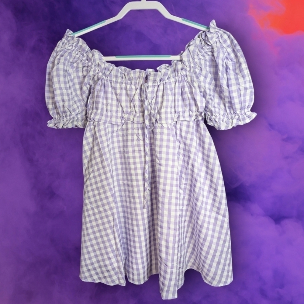 🤩 NWT Buddy Love Purple Gingham Mini Dress Size Small - Picture 3 of 13